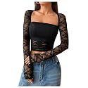 RoseSeek Women39s Lace Sheer Mesh Ruched T