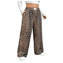 RoseSeek Women's Letter Leopard Print Y2K Straight Elastic Waist Leg Pants