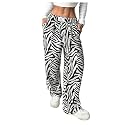 RoseSeek Women's Letter Leopard Print Y2K Straight Elastic Waist Leg Pants