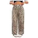 RoseSeek Women's Letter Leopard Print Y2K Straight Elastic Waist Leg Pants