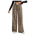 RoseSeek Women's Letter Leopard Print Y2K Straight Elastic Waist Leg Pants