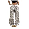 RoseSeek Women's Letter Leopard Print Y2K Straight Elastic Waist Leg Pants