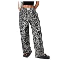 RoseSeek Women's Letter Leopard Print Y2K Straight Elastic Waist Leg Pants