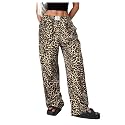 RoseSeek Women's Letter Leopard Print Y2K Straight Elastic Waist Leg Pants
