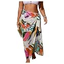 RoseSeek Women's Plus Size Tropical Wrap Beach Skirts Knot Side Sarong