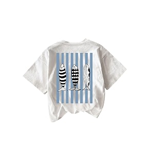 RoseSeek Womens Striped Fish Graphic Tees Crew