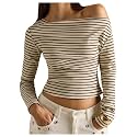 RoseSeek Women39s Striped Off The Shoulder Tops
