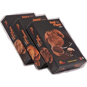 roshnee millet natural minis papads combo of 3-80 gm each  240gm of 3 pack  bajra ragi and jowar papads no arifical flavour no artifical colours gluten free  no preservatives