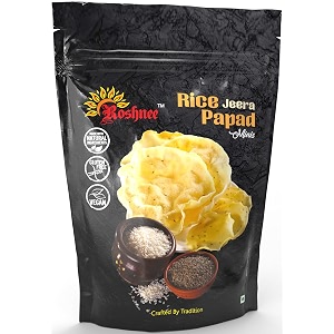 roshnee rice papads rice jeera 80 gm x 3  240 gm pure vegetarian papad  no artificial flavours preservatives or artificial colours  gluten free - rice jeera