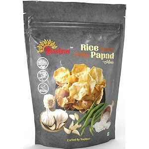 roshnee rice papads set of 3-80 gm x 3  240gm pure vegetarian papad no artificial flavors preservatives amp artificial colors gluten free rice garlic