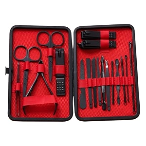 ross manicure amp pedicure kit  professional stainless steel grooming set with nail clippers cuticle trimmer scissors amp tweezers  travel-ready care kit for men amp women 18-in-1 black