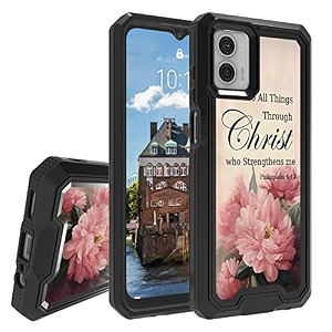 rossy case for motorola moto g 5g 2023 for moto g 5g 2023 phone case with flower philippians 4-13 pattern dual layer hybrid heavy duty shockproof protection cover case for motorola moto g 5g 2023
