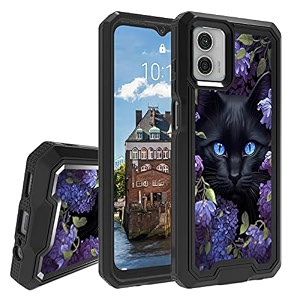 rossy case for motorola moto g 5g 2023 for moto g 5g 2023 phone case with black cat flower pattern dual layer hybrid heavy duty shockproof protection cover case for motorola moto g 5g 2023