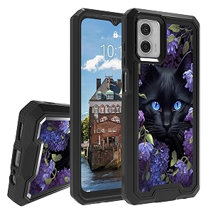 rossy case for motorola moto g 5g 2023 for moto g 5g 2023 phone case with black cat flower pattern dual layer hybrid heavy duty shockproof protection cover case for motorola moto g 5g 2023