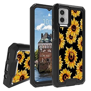 rossy case for motorola moto g 5g 2023 for moto g 5g 2023 phone case with black sunflowers pattern dual layer hybrid heavy duty shockproof protection cover case for motorola moto g 5g 2023