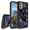 Rossy Case for Motorola Moto G 5G 2023, for Moto G 5G 2023 Phone Case with Black Cat Flower Pattern Dual Layer Hybrid Heavy Duty Shockproof Protection Cover Case for Motorola Moto G 5G 2023
