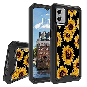 rossy case for motorola moto g 5g 2023 for moto g 5g 2023 phone case with black sunflowers pattern dual layer hybrid heavy duty shockproof protection cover case for motorola moto g 5g 2023