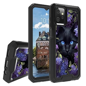 rossy for motorola moto g power 2023 case for moto g power 2023 phone case with black cat flower pattern dual layer hybrid heavy duty shockproof protection cover case for moto g power 2023 6534