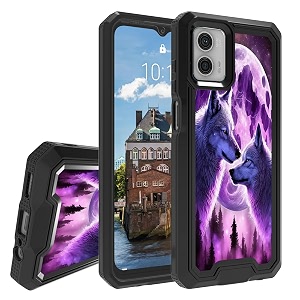 rossy case for motorola moto g 5g 2023 for moto g 5g 2023 phone case with moon and wolf wolves pattern dual layer hybrid heavy duty shockproof protection cover case for motorola moto g 5g 2023