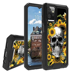 rossy for motorola moto g power 2023 case for moto g power 2023 phone case with sunflower skull pattern for women men dual layer hybrid heavy duty shockproof protection case for moto g power 2023 6534