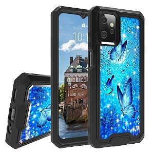 rossy for motorola moto g power 2023 case for moto g power 2023 phone case with blue butterfly pattern dual layer hybrid heavy duty shockproof protection cover case for moto g power 2023 6534