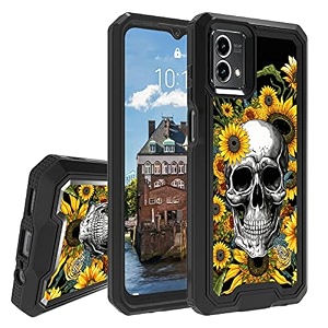 rossy for motorola moto g power 2023 case for moto g power 2023 phone case with sunflower skull pattern for women men dual layer hybrid heavy duty shockproof protection case for moto g power 2023 6534