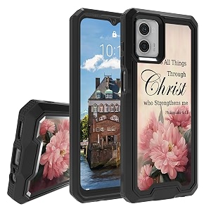 rossy case for motorola moto g 5g 2023 for moto g 5g 2023 phone case with flower philippians 4-13 pattern dual layer hybrid heavy duty shockproof protection cover case for motorola moto g 5g 2023