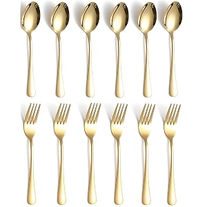 cutlery set 12 pcs stainless steel gold premium spoon set luxury dinning tabelware gift for house warming 12 pcs spoon and fork 17 cm