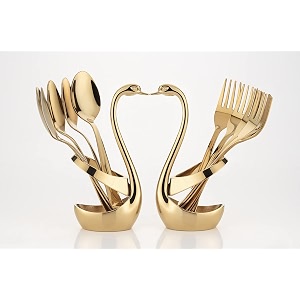 cutlery set stainless steel gold premium spoon set luxury dinning tabelware gift for house warming 6pcs fork and stand 17 cm