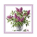 Rosyfoxes Cross Stitch Kits Stamped Full Range of Embroidery Starter Kits for Adult DIY- Printed kit Purple Flower 3(Printed) 11ct 3-Strands 14.6x14.6 inches