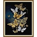 Rosyfoxes Cross Stitch Kits Stamped Full Range of Embroidery Starter Kits for Beginners DIY 14CT 2 Strands -Printed kit Golden Butterfly (Printed) 15.8×18.5inches