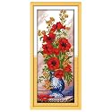 Rosyfoxes Cross Stitch Kits Stamped Full Range of Embroidery Starter Kits for Adult DIY- Printed kit Poppy Celadon vase(Printed) 11ct 3-strands15×32.3 inches
