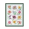 Rosyfoxes Cross Stitch Kits Stamped Full Range of Embroidery Starter Kits for Adult DIY- Printed kit Year-Round Flowers(Printed) 14ct 2-strands17.7×22 inches