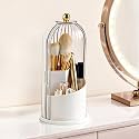 Makeup Brush Holder 360° Rotating Countertop Organizer with Lid Transparent