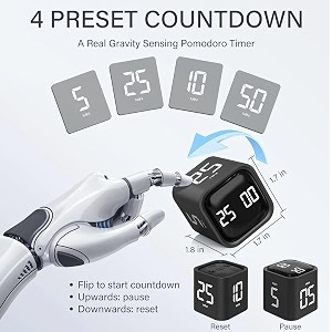 rotating pomodoro timer 5 25 10 50 minutes preset desk productivity flip timer adhd tool cube countdown stopwatch vibrationhighlow volumecustom modes for work study