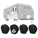Rough Vinyl Tire Covers 4 Pack, Waterproof Wheel Protectors with Lining for RV, Travel Trailer, Camper, Motorhome, SUV, Car, Truck, Boat Trailer (Black, S - Fits Tire Diameters 24"-26")