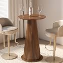 Round Bar Table, 39''H Wood Bistro Pub Table with Fluted Base, Modern Coffee Cocktail Tables for Living Room, Small Space, Walnut (Only Table)