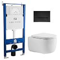 Round Bowl Wall Mount Toilet Combo Set - Los Flexi Compact Wall Hung Toilet With Concealed Tank &amp; Carrier System, 0.8/1.6GPF Dual Flush, Rimless Swirl Flushing, Push Plate Included