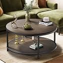 Round Coffee Table, 36" Coffee Table for Living Room, 2-Tier Rustic Wood Top &amp; Sturdy Metal Legs Industrial Accent Center Table Modern Design Home Furniture with Storage Open Shelf (Black Walnut)