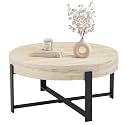 Round Coffee Table, Modern Wood Circle Table with Metal Frame, Small Round Wooden Coffee Table, Round Accent Center Tables for Living Room Apartment Small Space(31.5''D-Light Wood)