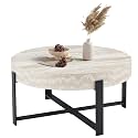 Round Coffee Table, Modern Wood Circle Table with Metal Frame, Small Round Wooden Coffee Table, Round Accent Center Tables for Living Room Apartment Small Space