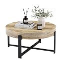 Round Coffee Table, Small Wood Coffee Table with Metal Frame, Modern Rustic Distressed Wood Grain Circle Tables Accent Center Tables for Living Room Apartment Small Space (31.5''D-Retro Natural)