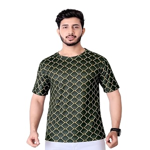 Round Collar Cotton Poly Striped Printed T