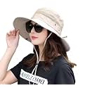 Round Crown Hat Sun Visor Hats for Women UV Protection Wide Brim Summer Cap for Girls UV Breathable Casual Beach Hat, Safari Hat Sun Protection Cap for Women Girl Men (Beige)