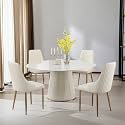 Round Dining Table Set for 4, 53" White Dining Table Set, Space Saving Kitchen Marble Table, Sintered Stone Round Table with 4 Beige Chairs