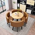 Round Dining Table Set for 4 with Marble Top and Chairs Office Reception Desk and Chair Set Suitable for Lounge Living Room Modern Furniture Dining Set,Brown 1-Round-Cortex