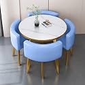Round Dining Table Set for 4 with Marble Top and Chairs Office Reception Desk and Chair Set Suitable for Lounge Living Room Modern Furniture Dining Set,Sky Blue-Round-Leather
