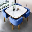 Round Dining Table Set for 4 Marble Table with Chairs Office Reception Desk and Chair Set Suitable for Lounge Living Room Office Space Modern and Elegant Design,Blue-Square-Leather