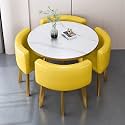 Round Dining Table Set for 4 Marble Table with Chairs Office Reception Desk and Chair Set Suitable for Lounge Living Room Office Space Modern and Elegant Design,Yellow-Round-Cortex