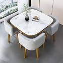 Round Dining Table Set for 4 with Marble Top and Chairs Office Reception Desk and Chair Set Suitable for Lounge Living Room Modern Furniture Dining Set,Light Gray-Square-Leather